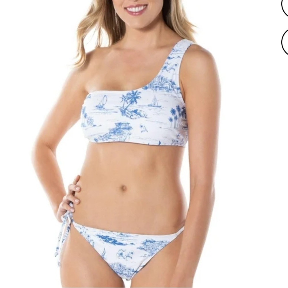 New With Tags C&C California Palm Tree Toile One Shoulder Bikini Top Size XL